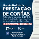 A Câmara Municipal de Monte Horebe-PB vai apreciar contas de ex-prefeita Cláudia Dias nesta sexta-feira (05)